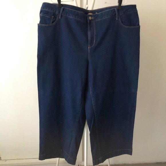 OLD NAVY BLUE JEANS DENIM STRETCH WIDE LEG CROP SIZE 24 NWOT - Picture 2 of 5